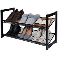 Organize It All 30" Black 2 Tier Adjustable Mesh Shoe Rack