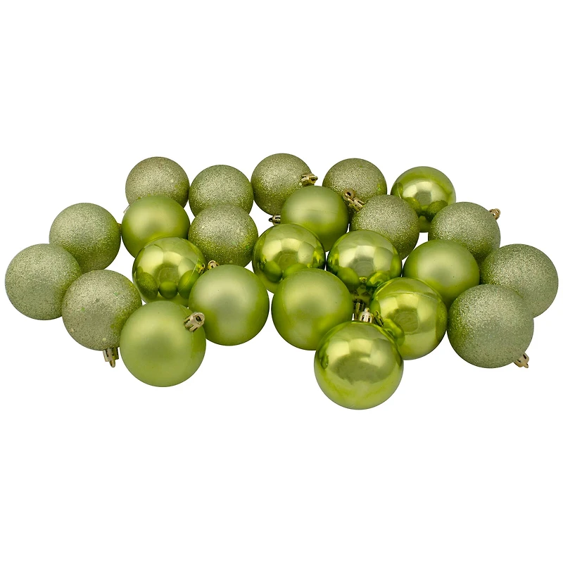 60ct Shatterproof Kiwi Green 4-Finish Ball Ornaments