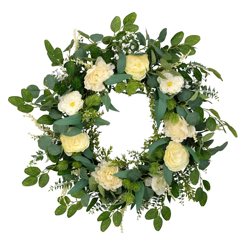 30'' Green and Eucalyptus Floral Spring Wreath