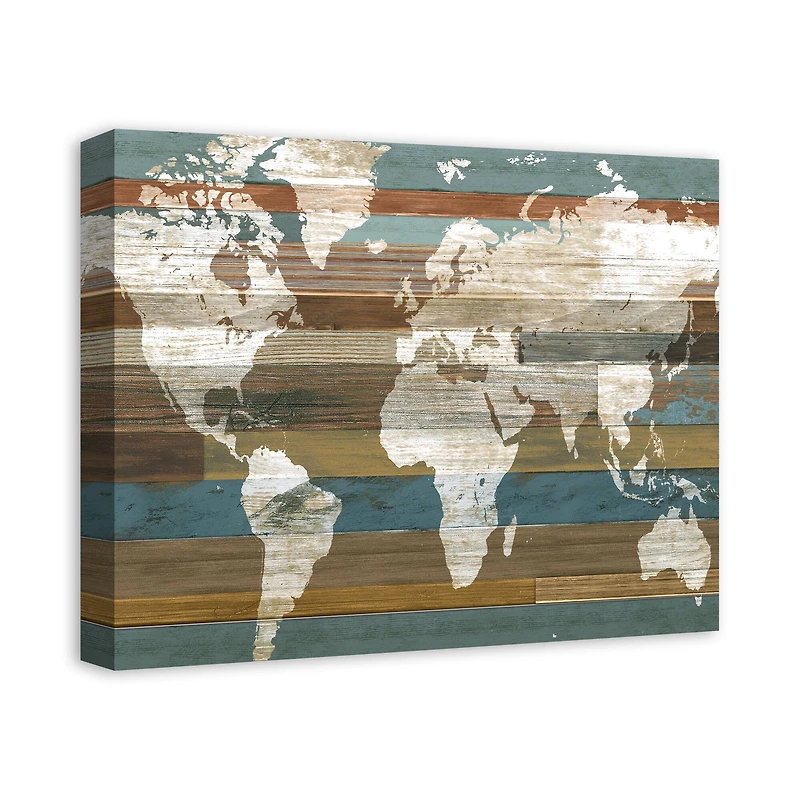 World Map Stripes 20" x 16" Canvas Wall Art
