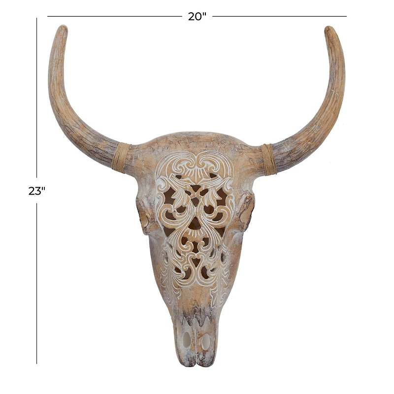 Brown Resin Bohemian Skull Wall Decor 23" x 20" x 5"