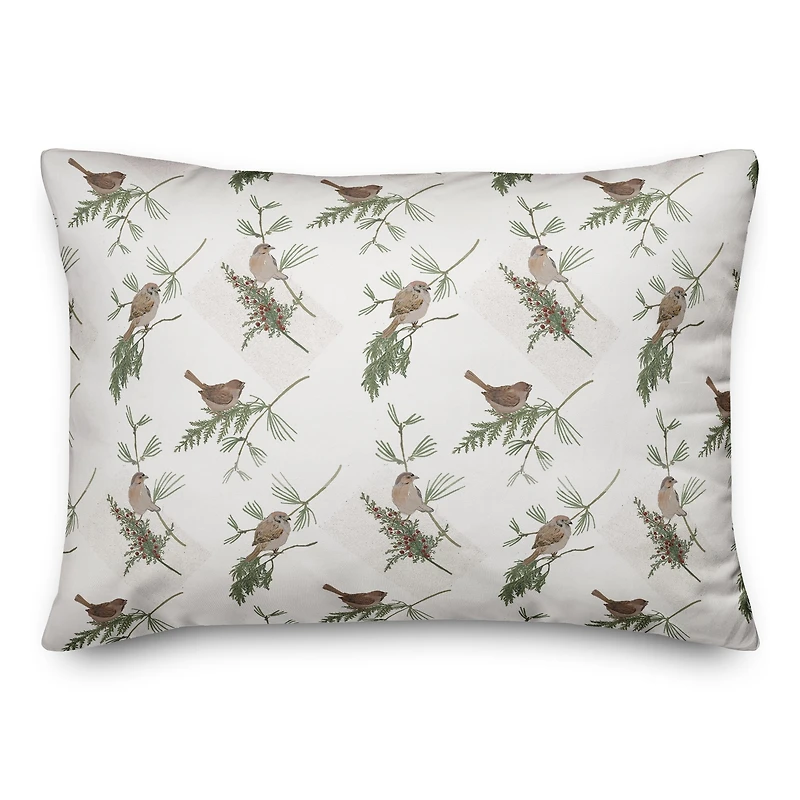 White Pine & Birds Throw Pillow