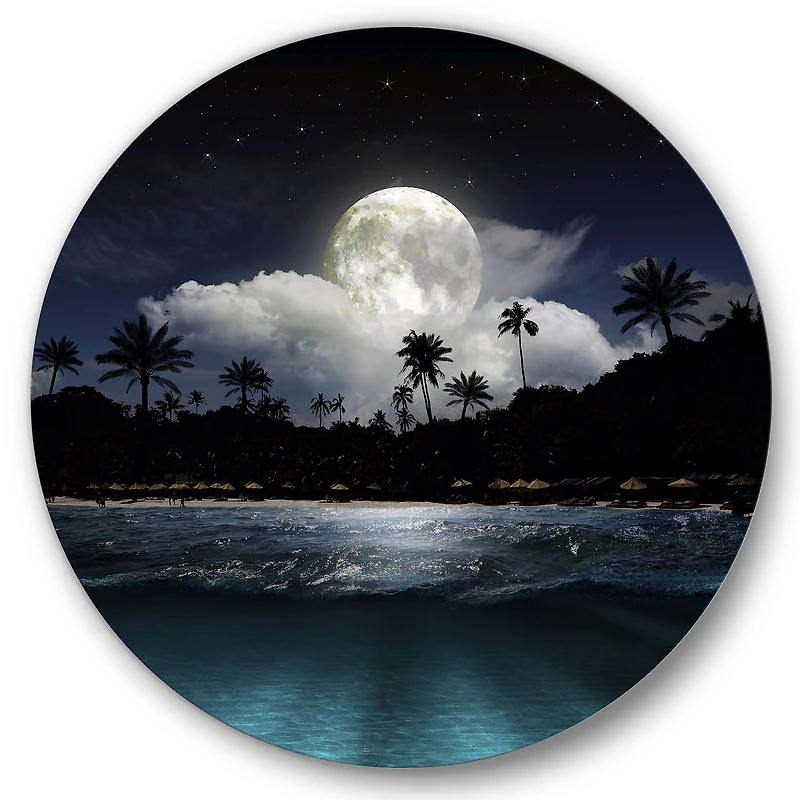Designart - Fishing Boat Under Tropical Full Moon