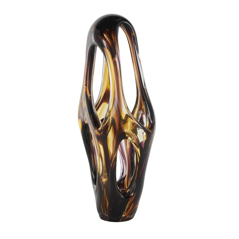 20.25" Yellow Amber Glass Abstract Sculpture