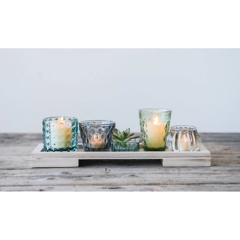 Hello Honey® 13.25" Glass Votive & Tealight Holders On Wood Tray Set