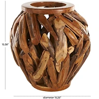 15.5" Brown Teak Wood Handmade Live Edge Tree Branch Vase