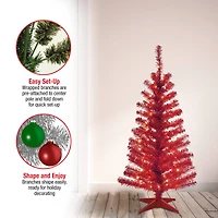 4ft. Pre-Lit Red Tinsel Artificial Christmas Tree, Clear Lights