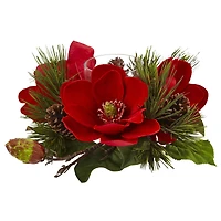 7" Red Magnolia & Pine Candelabrum