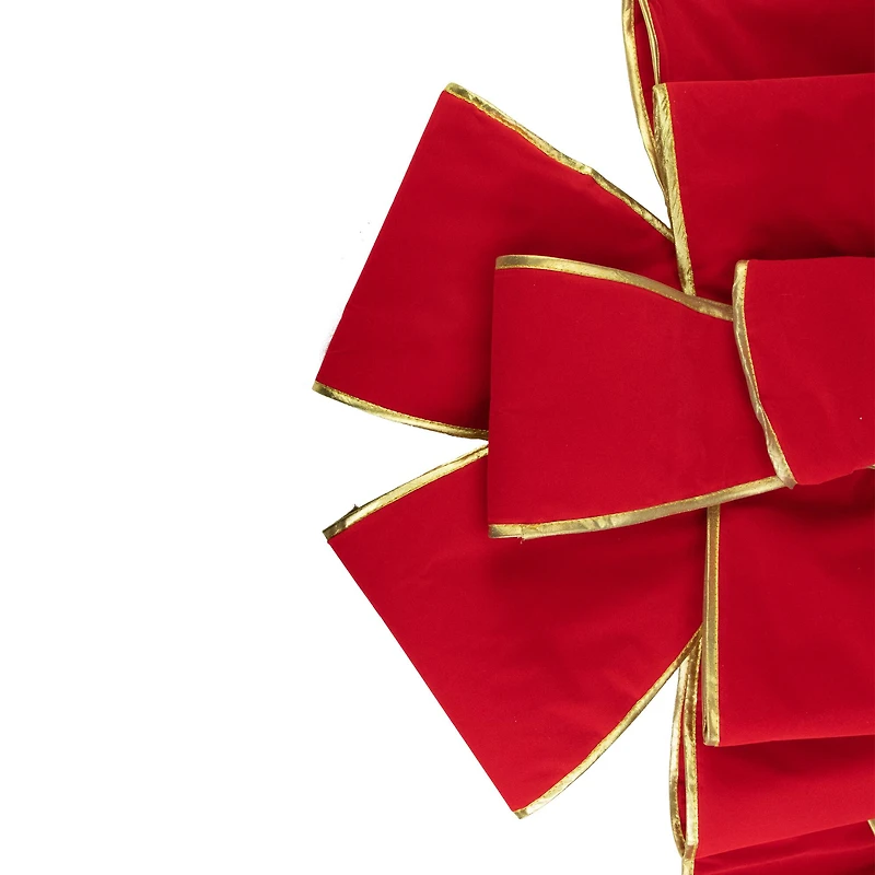 40" Red 3D 11-Loop Velveteen Christmas Bow with Gold Trim