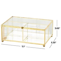 7" x 5" x 3" Clear & Gold 3-Slot Glass & Metal Jewelry Box with Chain Accent
