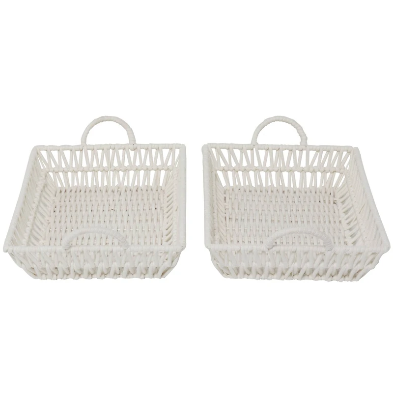 The Novogratz White Cotton Handmade Woven Storage Basket with Handles Set of 2 19", 18"
