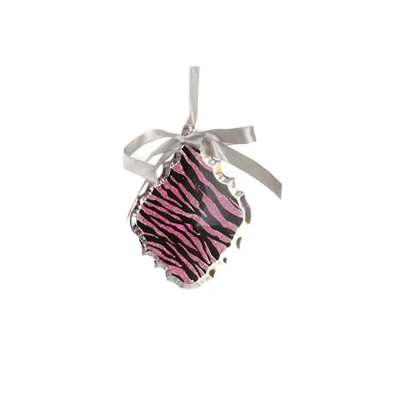5.5" Glittered Magenta Pink Zebra Print Teardrop Prism Christmas Ornament