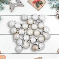 24ct. 1" 2-Finish Silver Glass Ball Ornaments