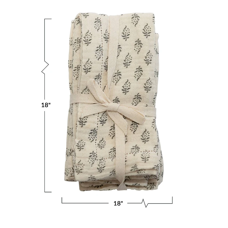 Hello Honey® Charcoal & Cream Floral Print Cotton Napkins, 4ct.