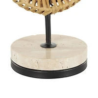15" Brown Rattan Infinity Sculpture with White Marble Base
