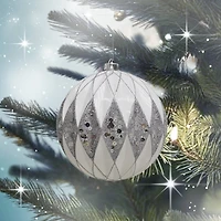 8.5" White & Silver Glitter Diamond Ball Ornament by Ashland®