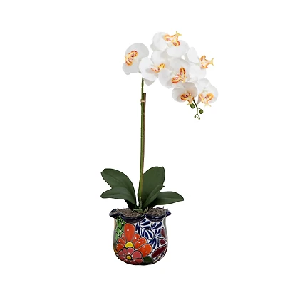 2ft. Artificial Orchid Arrangement in Handmade Mexican Talavera Ceramic Planter