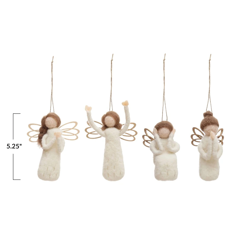 Hello Honey® 4 Pack 5.25" Wool Felt Angel Ornaments