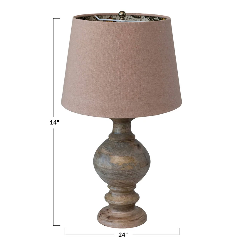 Hello Honey® 24" Natural Carved Wood Table Lamp with Cotton Shade