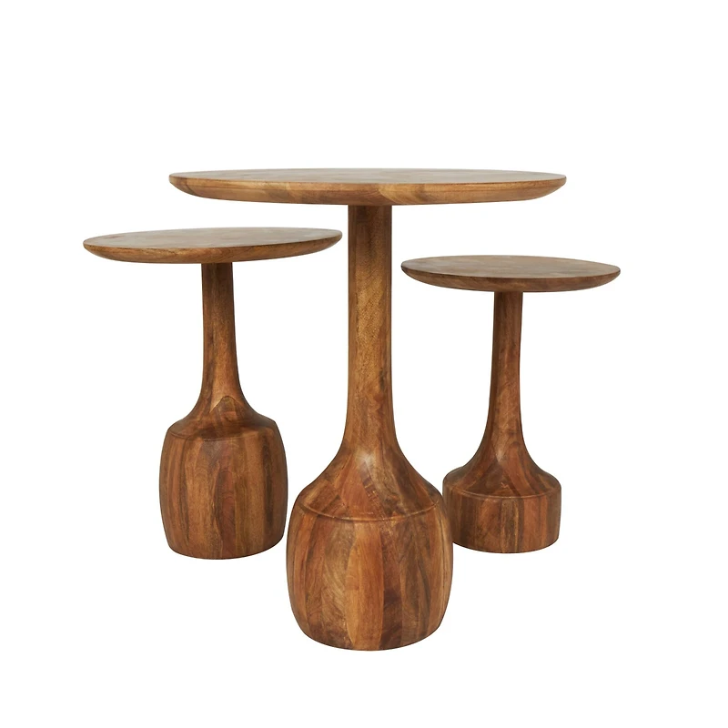 Brown Mango Wood Handmade Accent Table with Elevated Bases Set