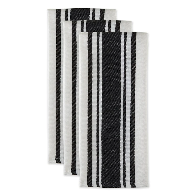 DII® Black Chef Stripe Dish Towels, 3ct.