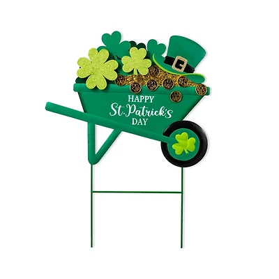 Glitzhome® 24" St. Patrick's Metal Shamrocks Wagon Yard Stake