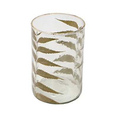 Hello Honey® 6.5" Embedded Neem Leaves & Foil Edge Handblown Glass Hurricane