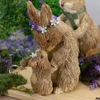 12" Brown Mommy & Baby Bunny Sisal Easter Figure