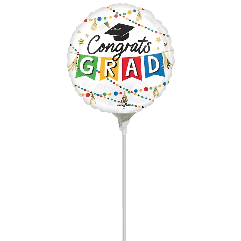 9" Congrats Grad Party Round Foil Stick Balloon