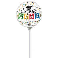 9" Congrats Grad Party Round Foil Stick Balloon