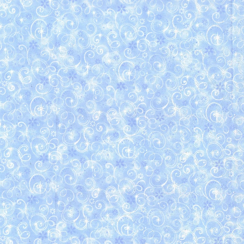 Fabric Traditions Swirls on Light Blue Glitter Cotton Fabric