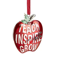 3.25" Red and Silver Plated Apple Teacher Christmas Ornament with European Crystals