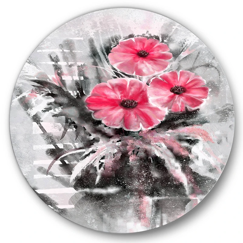 Designart - Abstract Red Flowers On Gray