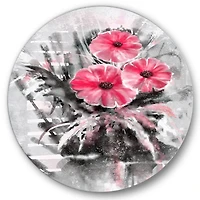 Designart - Abstract Red Flowers On Gray