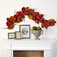 6ft. Autumn Magnolia Leaf with Berries Garland