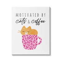 Stupell Industries Cats and Coffee Motivation Pink Cheetah Print Mug Canvas Wall Art