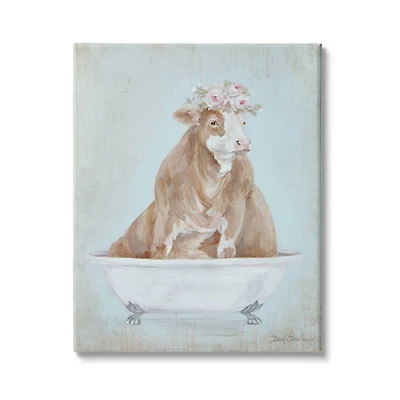 Stupell Industries Large Farm Cow in Claw Bathtub Vintage Bathroom Canvas Wall Art