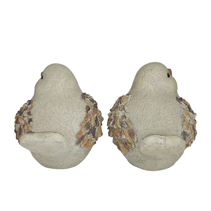 12" Gray Stone Farmhouse Bird Garden Sculpture Set