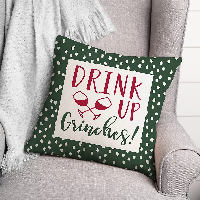 Drink Up Grinches Dots 18x18 Throw Pillow