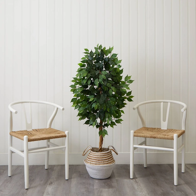 4.5ft. Artificial Ficus Tree with Double Trunk in Handmade Cotton & Jute Basket