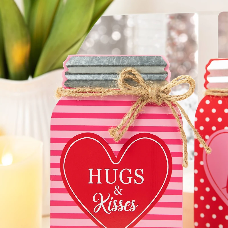 Glitzhome® 7" Set of 3 Valentine's Wooden Mason Jar Table Decor