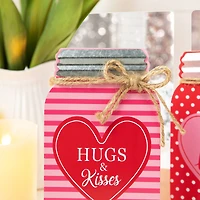 Glitzhome® 7" Set of 3 Valentine's Wooden Mason Jar Table Decor