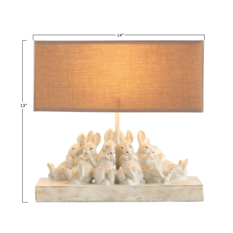 Hello Honey® 14" White and Sand Rabbit Table Lamp with Rectangle Linen Shade