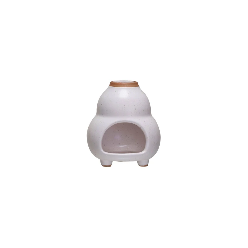 Hello Honey® 4.5" White & Brown Reactive Glaze Stoneware Footed Tealight Candle Holder