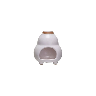 Hello Honey® 4.5" White & Brown Reactive Glaze Stoneware Footed Tealight Candle Holder