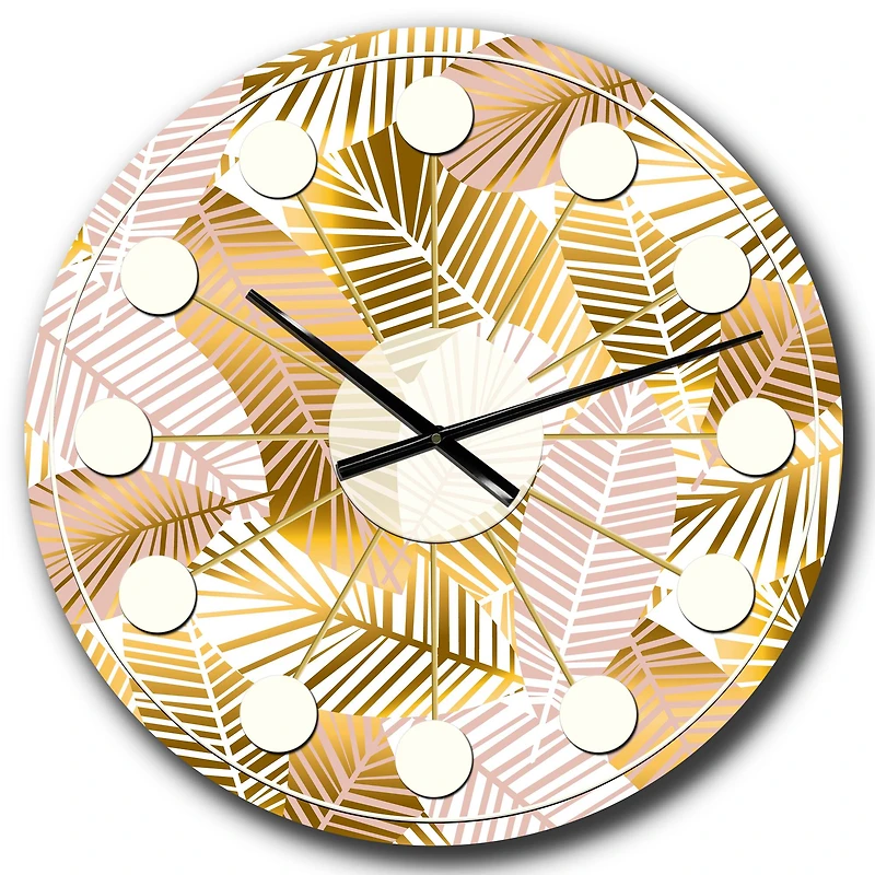Designart 'Golden Palm Leaves Ii Mid-Century Modern Wall Clock