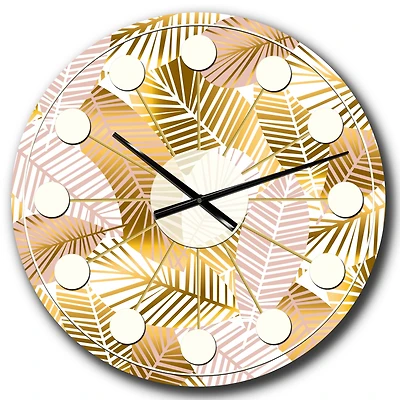 Designart 'Golden Palm Leaves Ii Mid-Century Modern Wall Clock