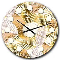 Designart 'Golden Palm Leaves Ii Mid-Century Modern Wall Clock