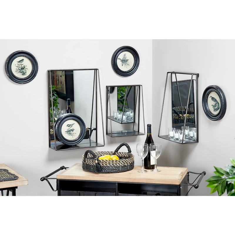 Gold Metal Industrial Wall Mirror, 3ct.