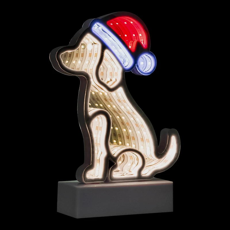 LED 3D Christmas Dog with Santa Hat Infinity Mirror - 8"